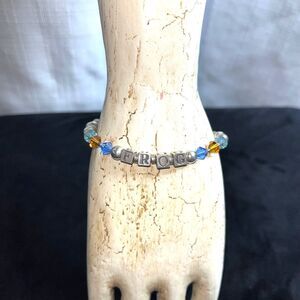 Sterling "Frog" Beaded Bracelet With Clasp & Blue, Brown Crystal Accent Beads